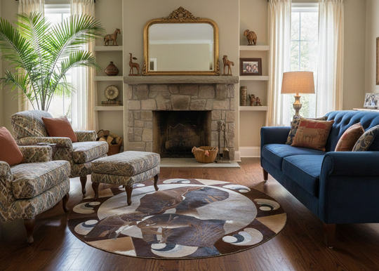 Elephant Mother & Baby - Round Rug