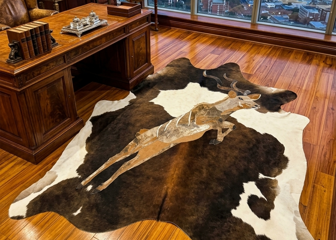 Kudu in Full Flight - Full Hide Rug